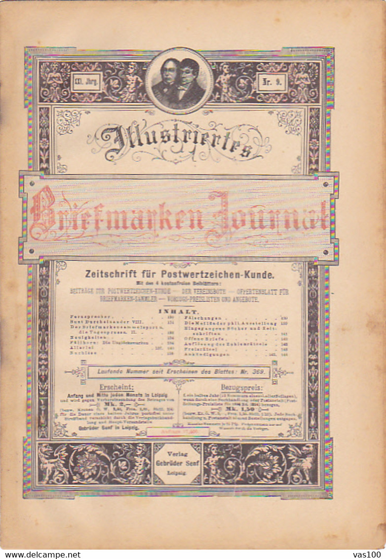 BOOKS, GERMAN, MAGAZINES, HOBBIES, ILLUSTRATED STAMPS JOURNAL, 8 SHEETS, LEIPZIG, XXI YEAR, NR 9, 1894, GERMANY - Hobbies & Collections