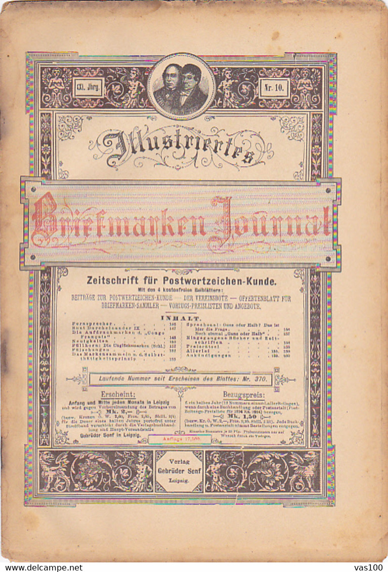 BOOKS, GERMAN, MAGAZINES, HOBBIES, ILLUSTRATED STAMPS JOURNAL, 8 SHEETS, LEIPZIG, XXI YEAR, NR 10, 1894, GERMANY - Tempo Libero & Collezioni