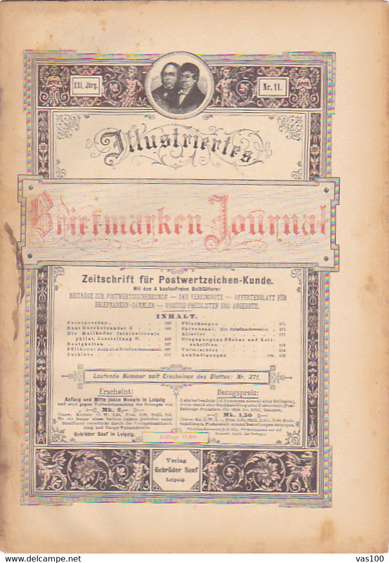 BOOKS, GERMAN, MAGAZINES, HOBBIES, ILLUSTRATED STAMPS JOURNAL, 8 SHEETS, LEIPZIG, XXI YEAR, NR 11, 1894, GERMANY - Loisirs & Collections