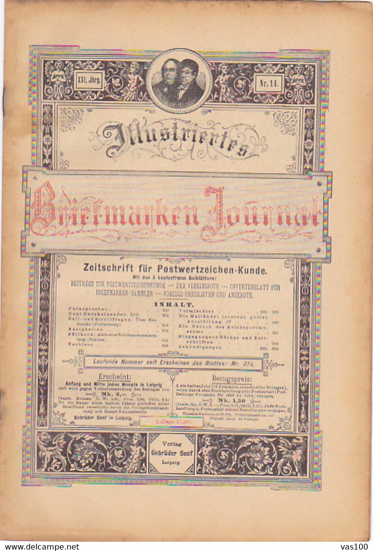BOOKS, GERMAN, MAGAZINES, HOBBIES, ILLUSTRATED STAMPS JOURNAL, 8 SHEETS, LEIPZIG, XXI YEAR, NR 13, 1894, GERMANY - Hobby & Verzamelen