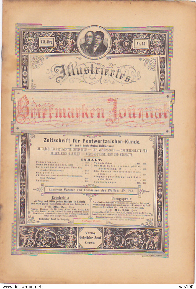 BOOKS, GERMAN, MAGAZINES, HOBBIES, ILLUSTRATED STAMPS JOURNAL, 8 SHEETS, LEIPZIG, XXI YEAR, NR 13, 1894, GERMANY - Loisirs & Collections