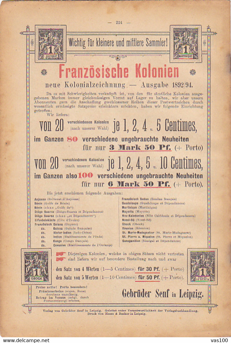 BOOKS, GERMAN, MAGAZINES, HOBBIES, ILLUSTRATED STAMPS JOURNAL, 8 SHEETS, LEIPZIG, XXI YEAR, NR 13, 1894, GERMANY - Tempo Libero & Collezioni