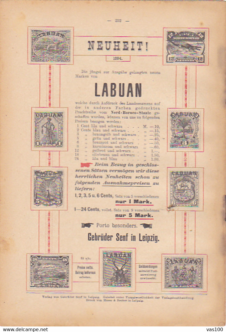 BOOKS, GERMAN, MAGAZINES, HOBBIES, ILLUSTRATED STAMPS JOURNAL, 8 SHEETS, LEIPZIG, XXI YEAR, NR 15, 1894, GERMANY - Loisirs & Collections