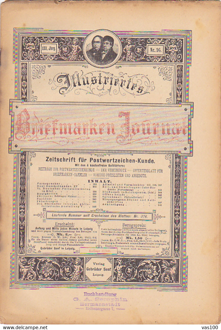 BOOKS, GERMAN, MAGAZINES, HOBBIES, ILLUSTRATED STAMPS JOURNAL, 8 SHEETS, LEIPZIG, XXI YEAR, NR 16, 1894, GERMANY - Hobby & Verzamelen