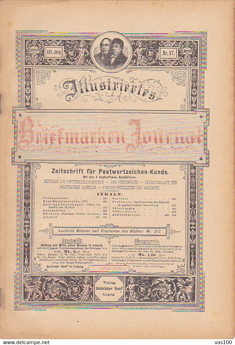 BOOKS, GERMAN, MAGAZINES, HOBBIES, ILLUSTRATED STAMPS JOURNAL, 8 SHEETS, LEIPZIG, XXI YEAR, NR 16, 1894, GERMANY - Hobby & Sammeln