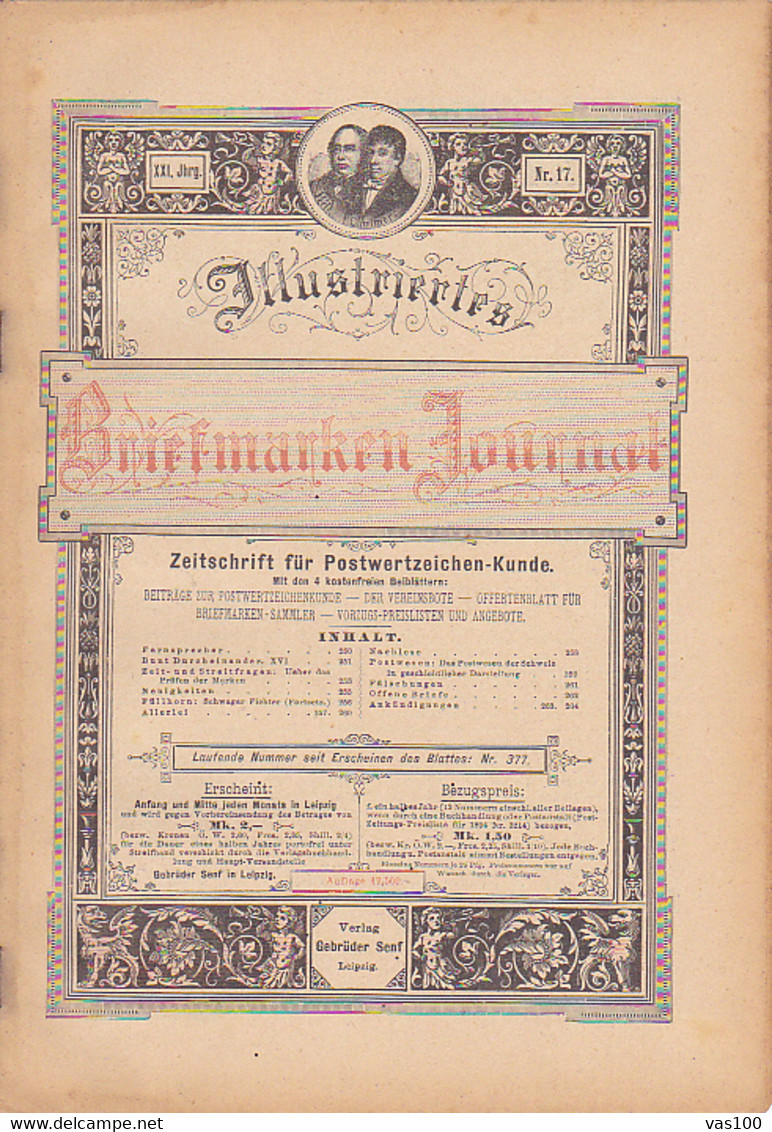 BOOKS, GERMAN, MAGAZINES, HOBBIES, ILLUSTRATED STAMPS JOURNAL, 8 SHEETS, LEIPZIG, XXI YEAR, NR 16, 1894, GERMANY - Ocio & Colecciones