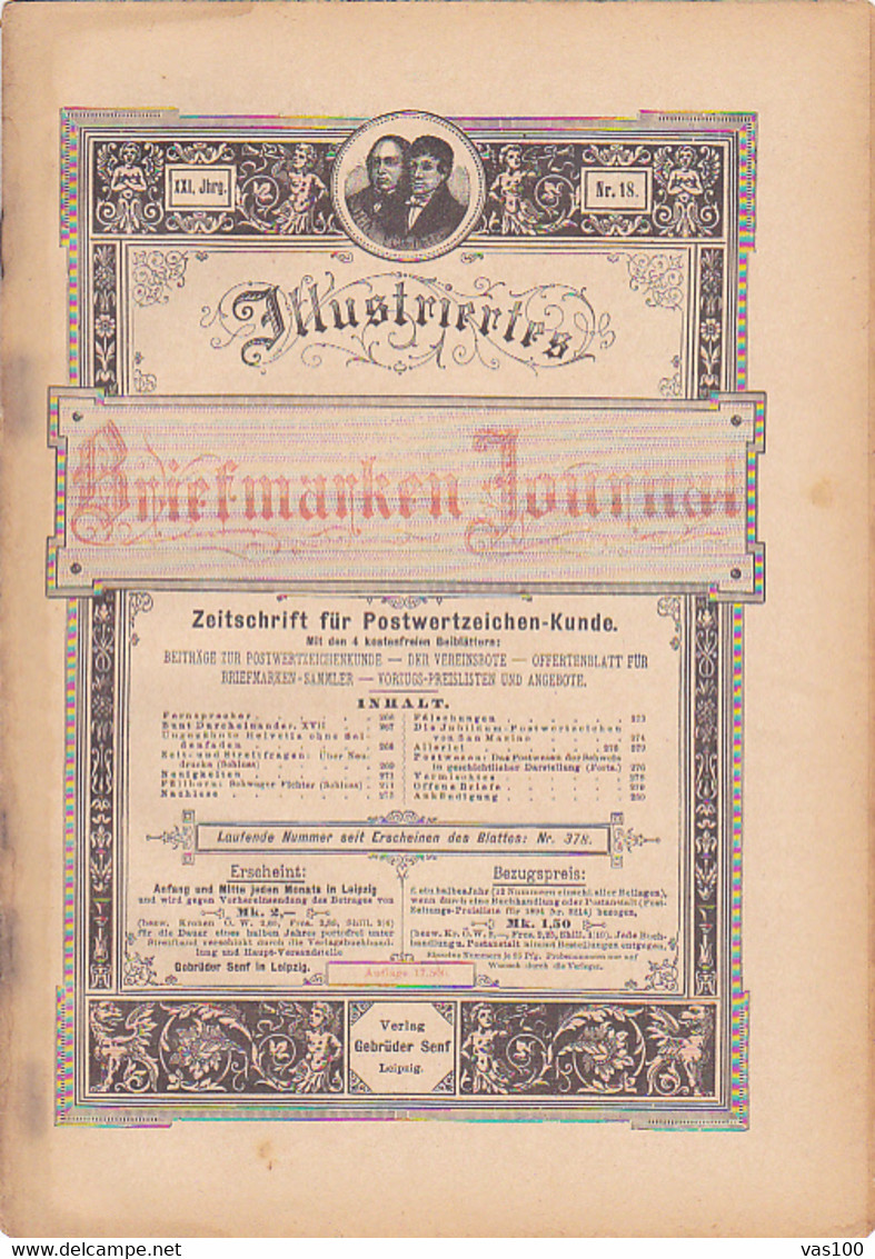 BOOKS, GERMAN, MAGAZINES, HOBBIES, ILLUSTRATED STAMPS JOURNAL, 8 SHEETS, LEIPZIG, XXI YEAR, NR 18, 1894, GERMANY - Tempo Libero & Collezioni