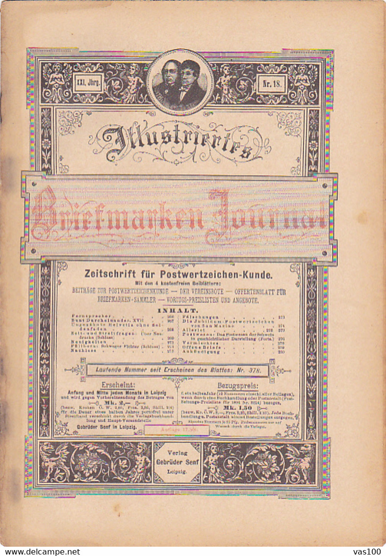 BOOKS, GERMAN, MAGAZINES, HOBBIES, ILLUSTRATED STAMPS JOURNAL, 8 SHEETS, LEIPZIG, XXI YEAR, NR 18, 1894, GERMANY - Ocio & Colecciones