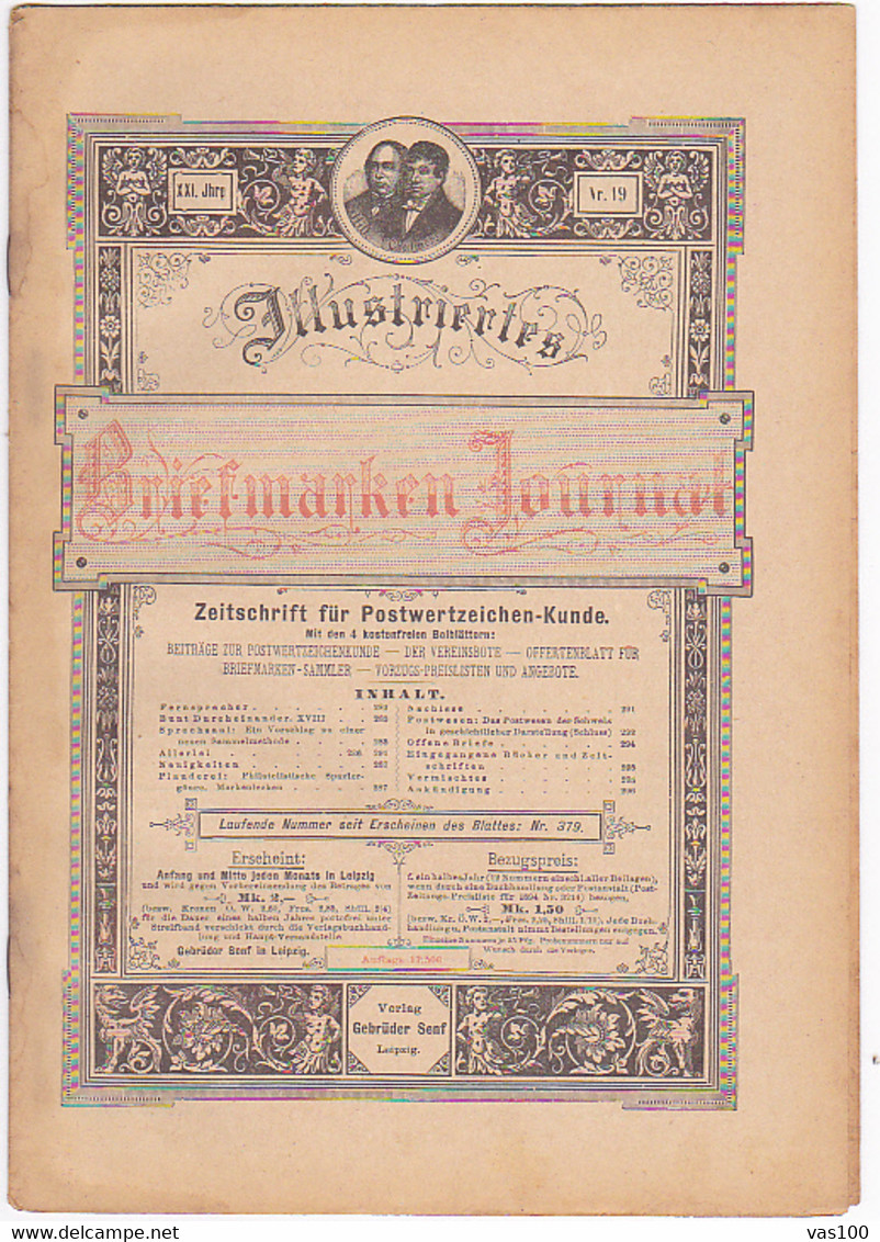 BOOKS, GERMAN, MAGAZINES, HOBBIES, ILLUSTRATED STAMPS JOURNAL, 8 SHEETS, LEIPZIG, XXI YEAR, NR 19, 1894, GERMANY - Ocio & Colecciones