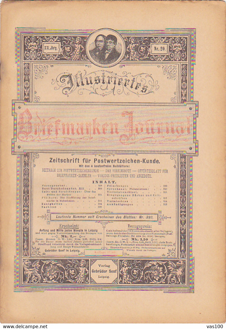 BOOKS, GERMAN, MAGAZINES, HOBBIES, ILLUSTRATED STAMPS JOURNAL, 8 SHEETS, LEIPZIG, XXI YEAR, NR 20, 1894, GERMANY - Hobby & Sammeln