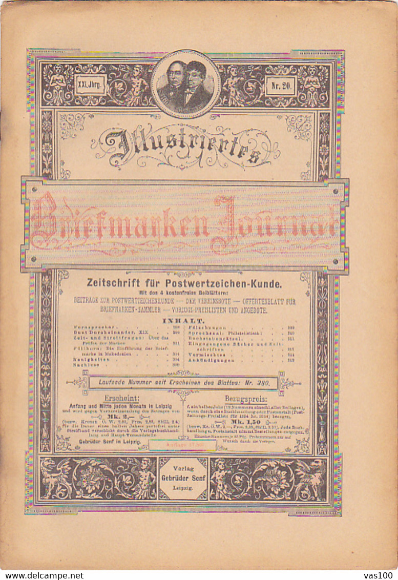 BOOKS, GERMAN, MAGAZINES, HOBBIES, ILLUSTRATED STAMPS JOURNAL, 8 SHEETS, LEIPZIG, XXI YEAR, NR 20, 1894, GERMANY - Ocio & Colecciones