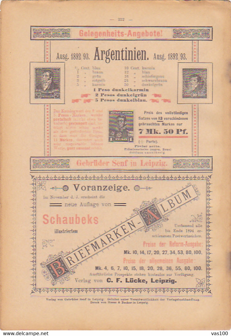 BOOKS, GERMAN, MAGAZINES, HOBBIES, ILLUSTRATED STAMPS JOURNAL, 8 SHEETS, LEIPZIG, XXI YEAR, NR 20, 1894, GERMANY - Loisirs & Collections