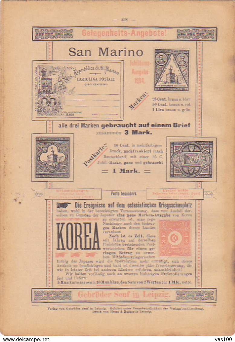 BOOKS, GERMAN, MAGAZINES, HOBBIES, ILLUSTRATED STAMPS JOURNAL, 8 SHEETS, LEIPZIG, XXI YEAR, NR 21, 1894, GERMANY - Hobbies & Collections