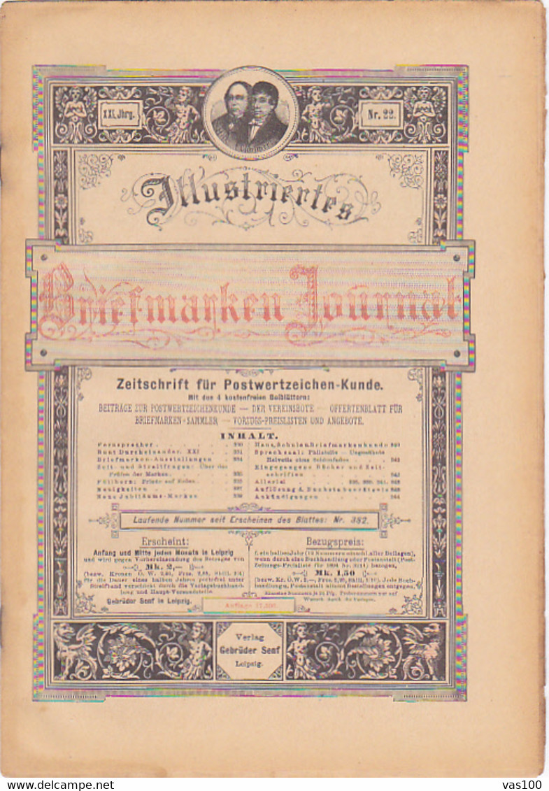 BOOKS, GERMAN, MAGAZINES, HOBBIES, ILLUSTRATED STAMPS JOURNAL, 8 SHEETS, LEIPZIG, XXI YEAR, NR 22, 1894, GERMANY - Ocio & Colecciones