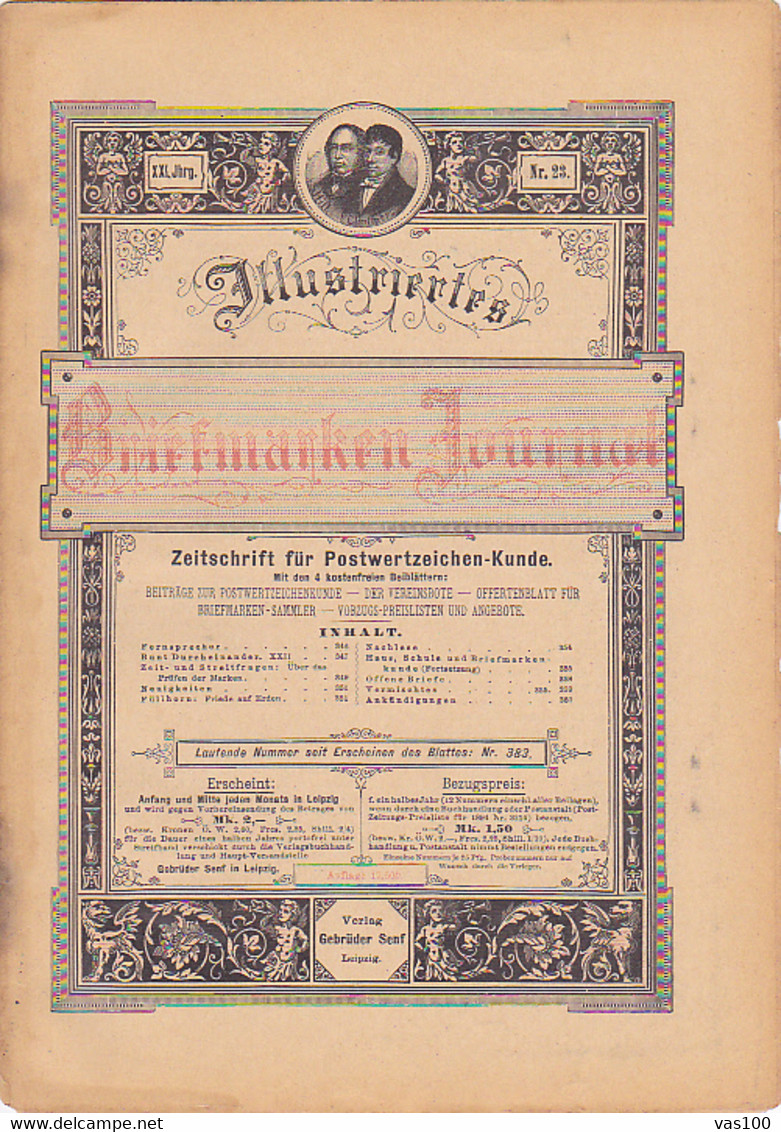 BOOKS, GERMAN, MAGAZINES, HOBBIES, ILLUSTRATED STAMPS JOURNAL, 8 SHEETS, LEIPZIG, XXI YEAR, NR 23, 1894, GERMANY - Hobby & Verzamelen