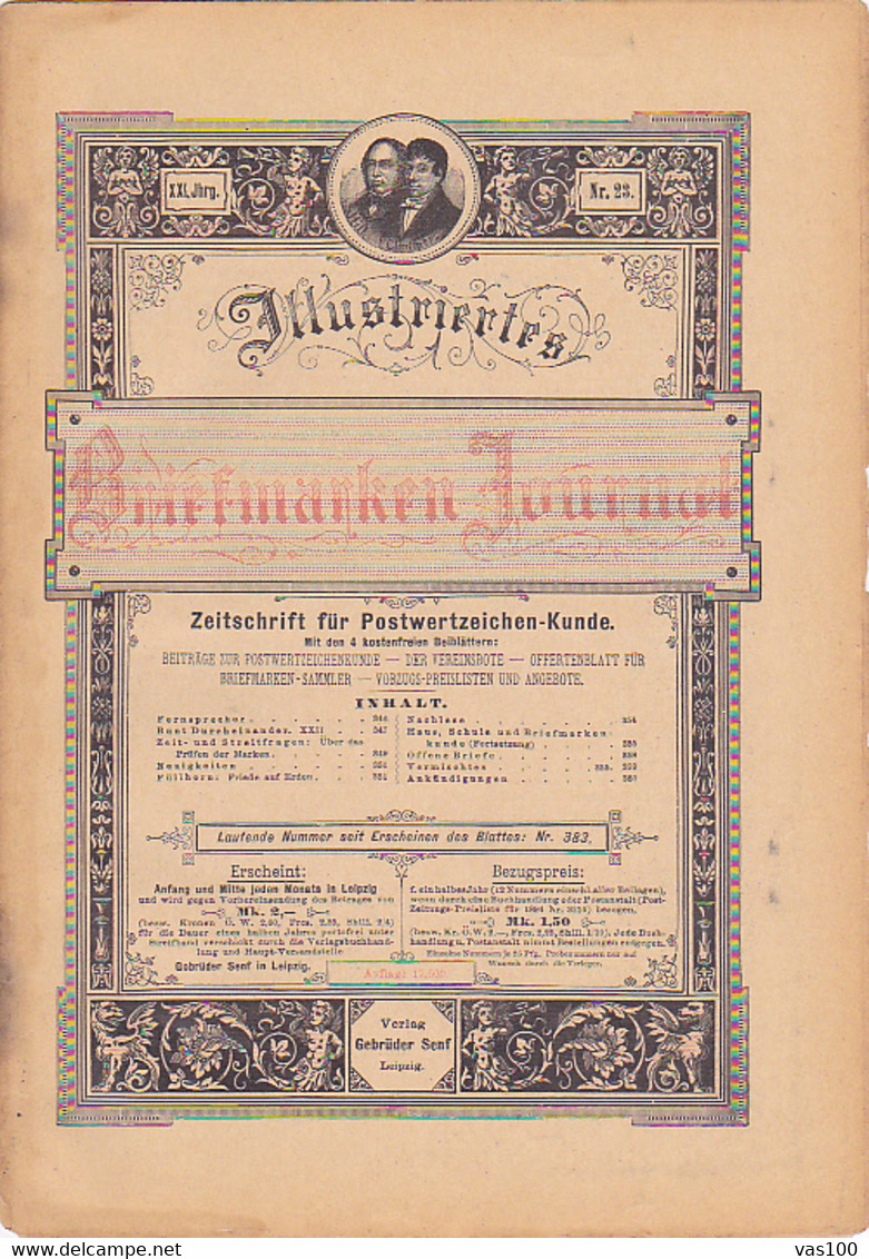 BOOKS, GERMAN, MAGAZINES, HOBBIES, ILLUSTRATED STAMPS JOURNAL, 8 SHEETS, LEIPZIG, XXI YEAR, NR 23, 1894, GERMANY - Loisirs & Collections