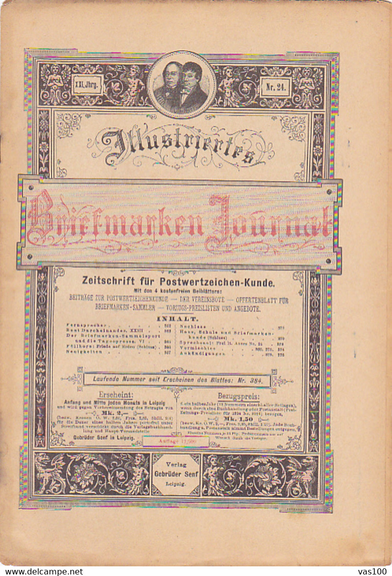 BOOKS, GERMAN, MAGAZINES, HOBBIES, ILLUSTRATED STAMPS JOURNAL, 8 SHEETS, LEIPZIG, XXI YEAR, NR 24, 1894, GERMANY - Loisirs & Collections