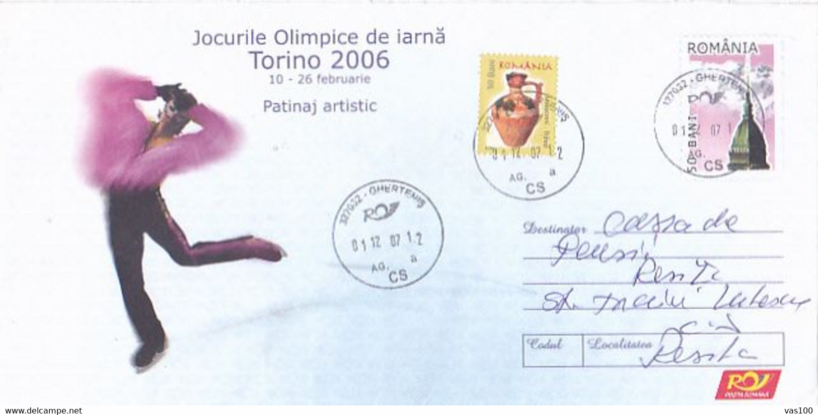 OLYMPIC GAMES, TORINO'06, WINTER, FIGURE SKATING, COVER STATIONERY, ENTIER POSTAL, 2007, ROMANIA - Hiver 2006: Torino