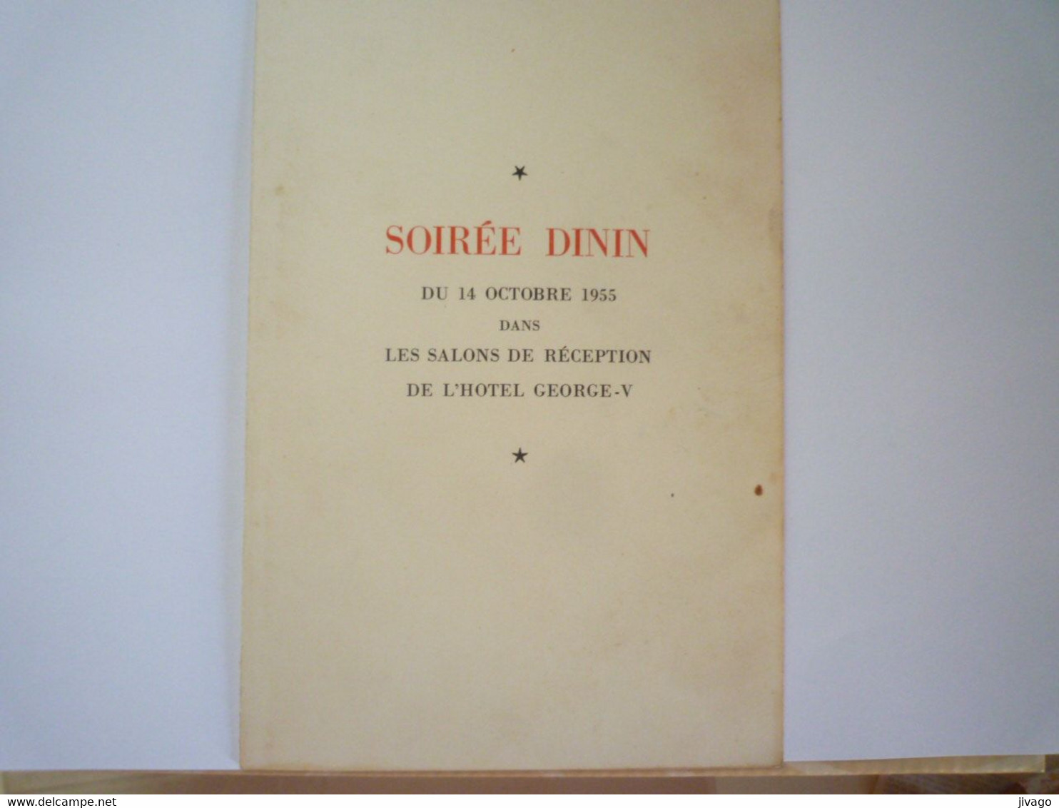 2022 - 3699  SOIREE  DININ  Du 14 OCT 1955  (HÔTEL  GEORGES V)     XXX - Programmes