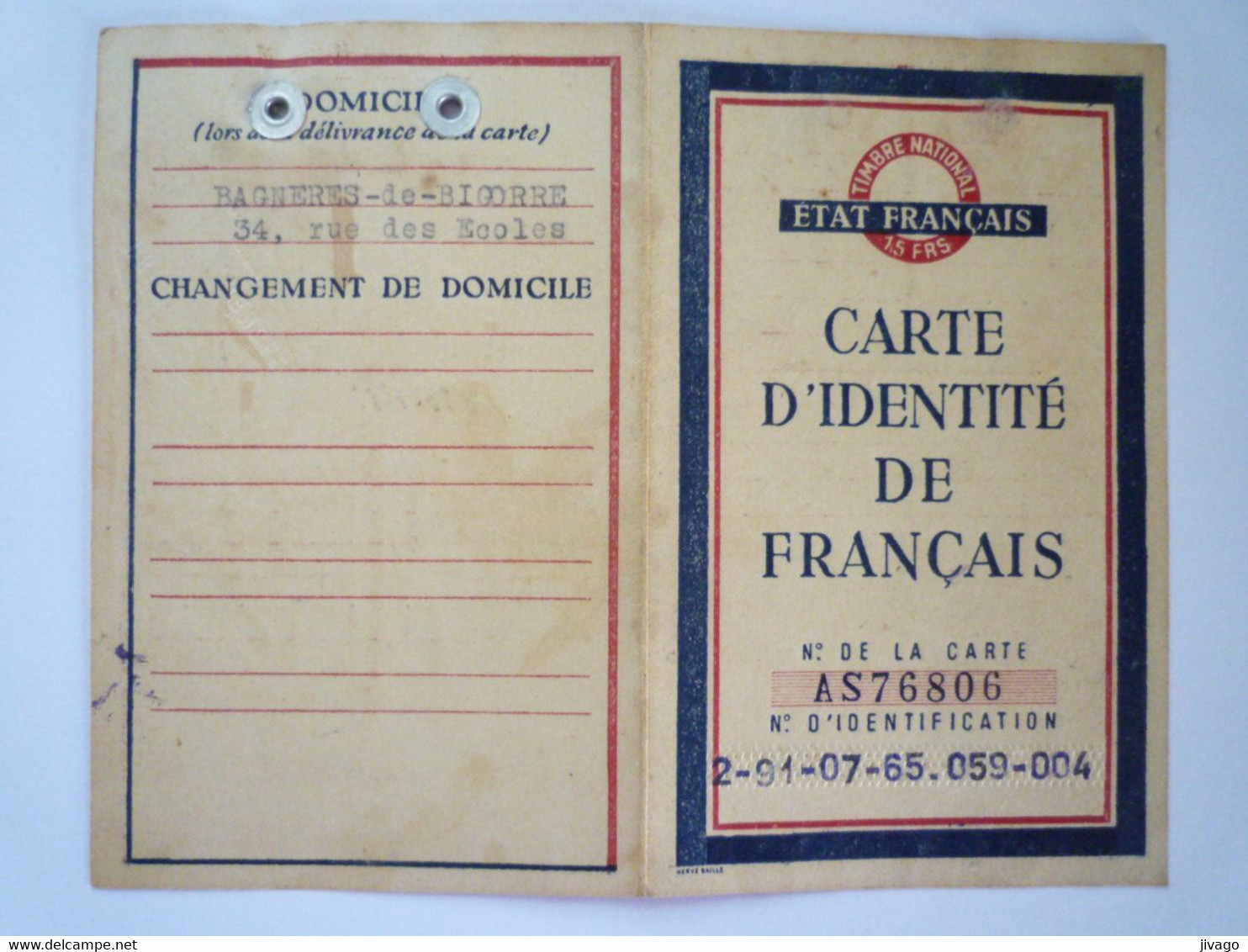 2022 - 3700  CARTE D'IDENTITE De FRANCAIS  -  TARBES   1943   XXX - Non Classés