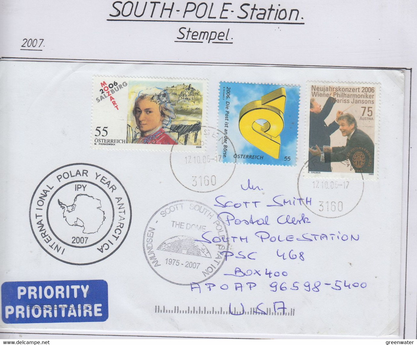 AUSTRIA South Pole Cover International Polar Year  Ca Traisen 17.10.2006 Ca Scott Base  (PS190A) - Année Polaire Internationale