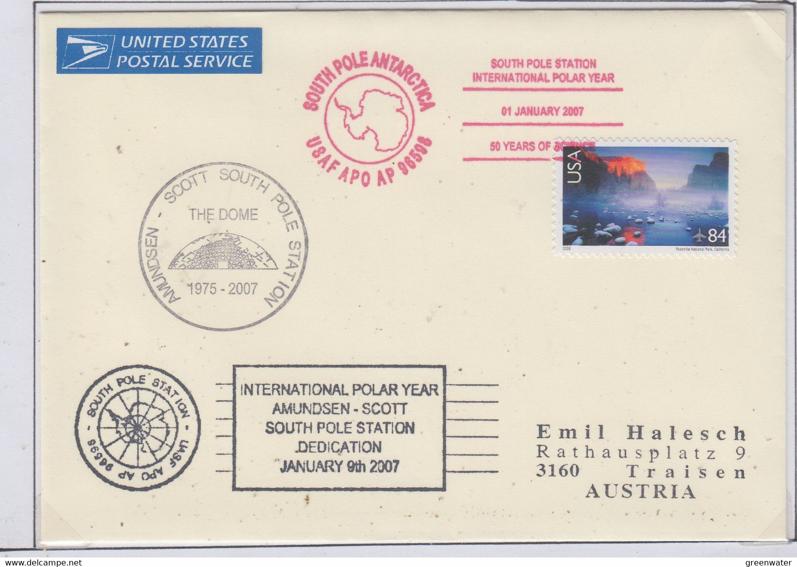 USA  South Pole Cover International Polar Year  Ca South Pole Station 01 JANUARY 2007 (PS191A) - Année Polaire Internationale