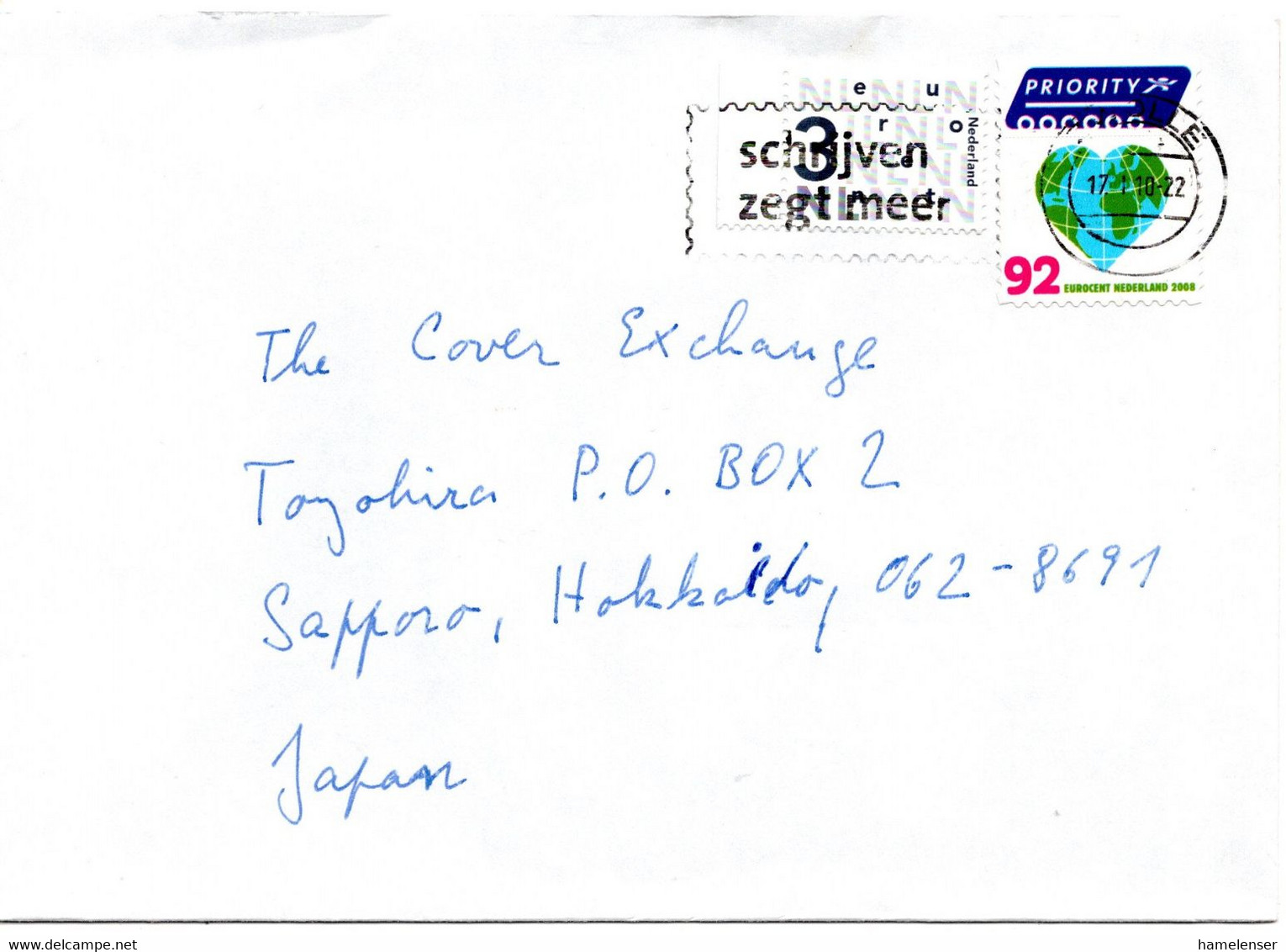 61074 - Niederlande - 2010 - 92c 2008 MiF A Bf ZWOLLE - ... -> Japan - Storia Postale