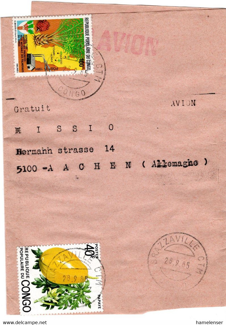 61082 - Kongo-Brazzaville - 1985 - 100F Landwirtschaft MiF A LpStreifband BRAZZAVILLE -> Deutschland - Andere & Zonder Classificatie