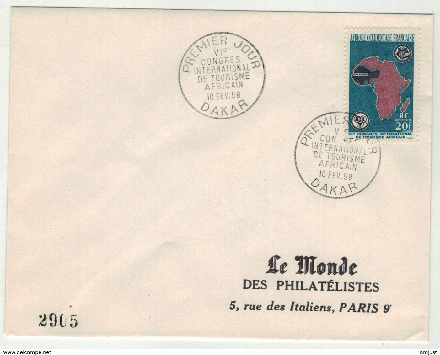 France // A.O.F. // Marcophilie // 6ème Congrès International De Tourisme Africain,10.02.1958 Le Monde Des Philatélistes - Lettres & Documents