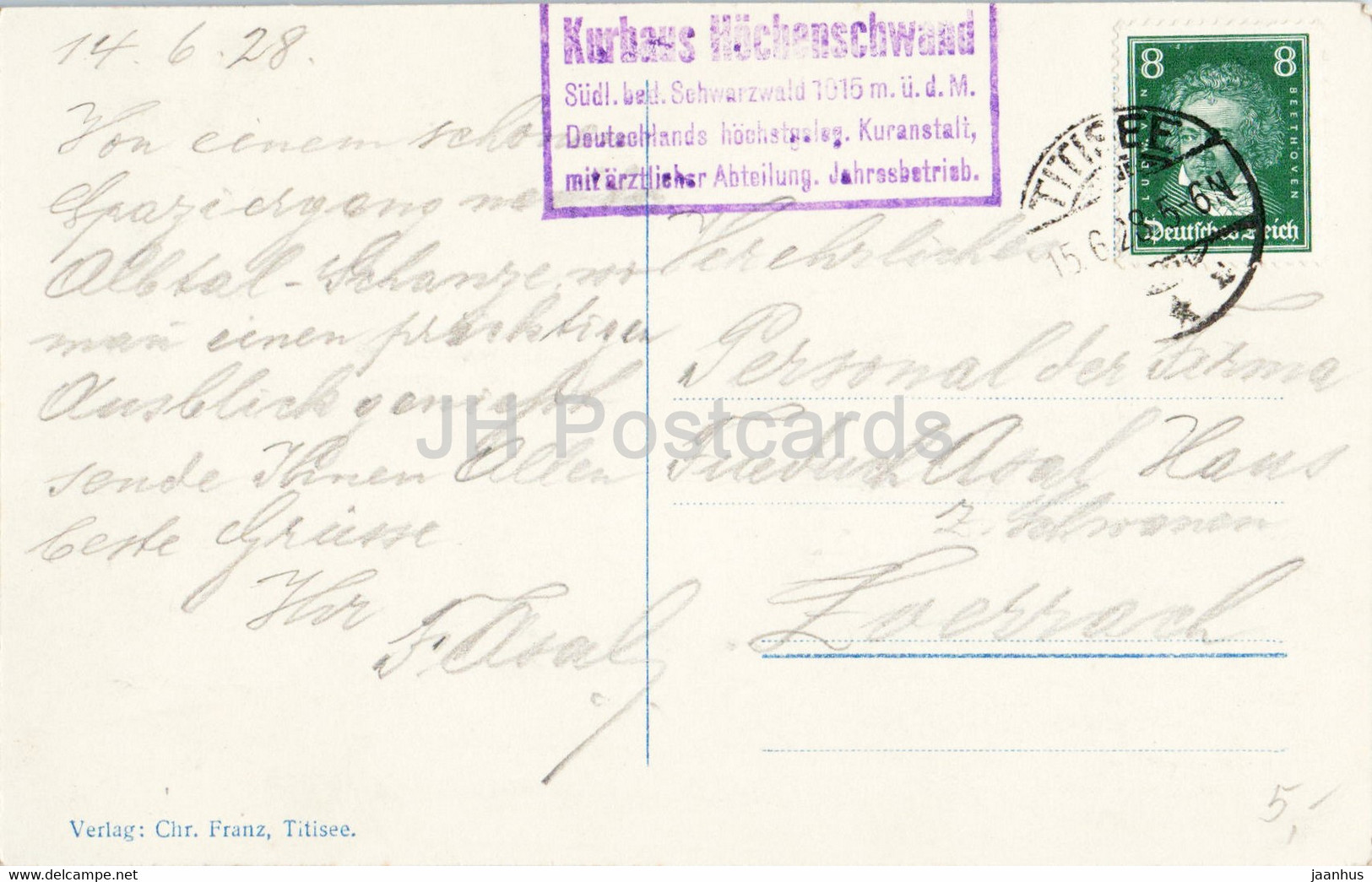 Hochenschwand - Schwarzwald - 1015 M - Kurhaus Hohenschwand - Old Postcard - 1928 - Germany - Used - Höchenschwand