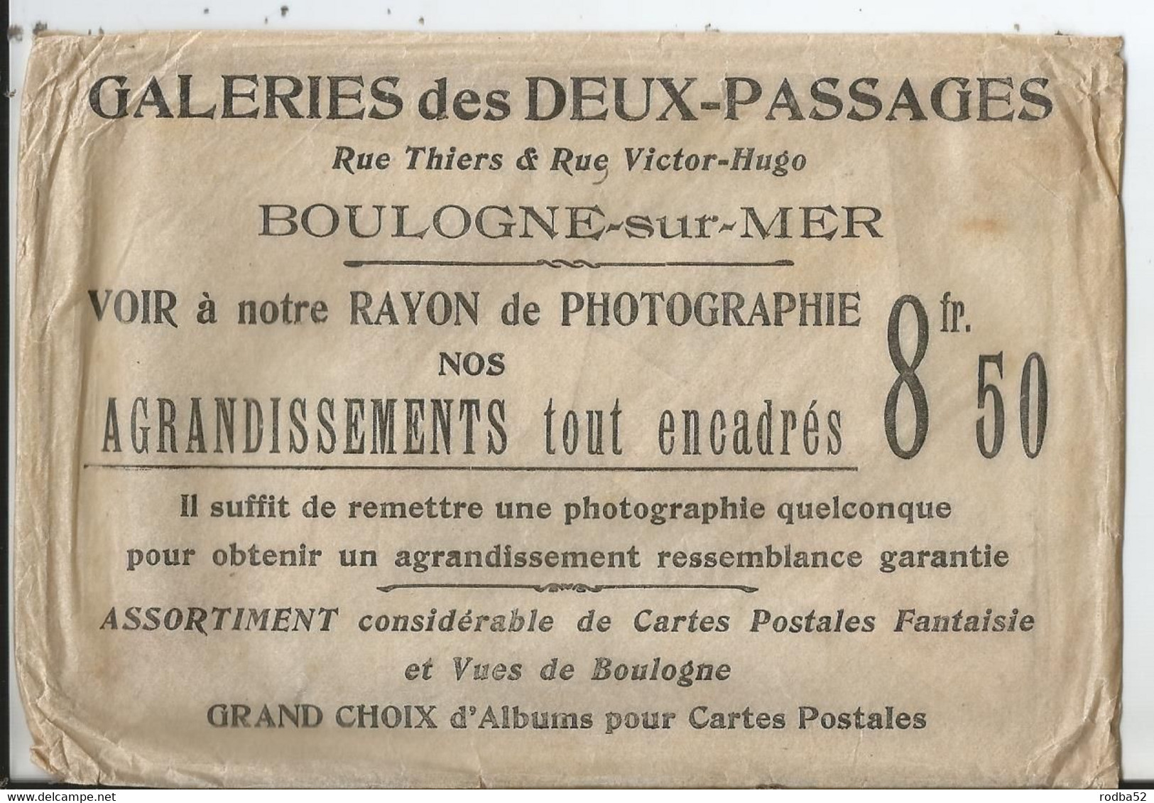 Belle Enveloppe Publicitaire Galeries Des Deux Passages Boulogne Sur Mer 62 Pas De Calais Photographies Cartes Postales - Publicités