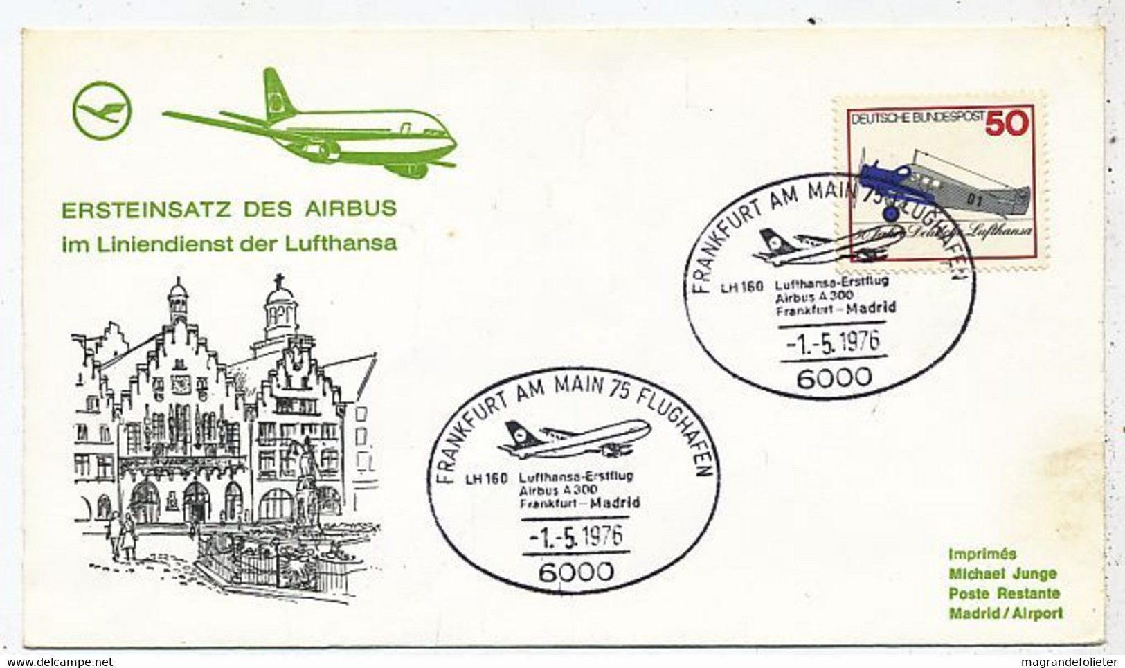 AVION AVIATION AIRLINE LUFTHANSA VOL FRANKFURT-MADRID EN AIRBUS 1976 - Certificats De Vol