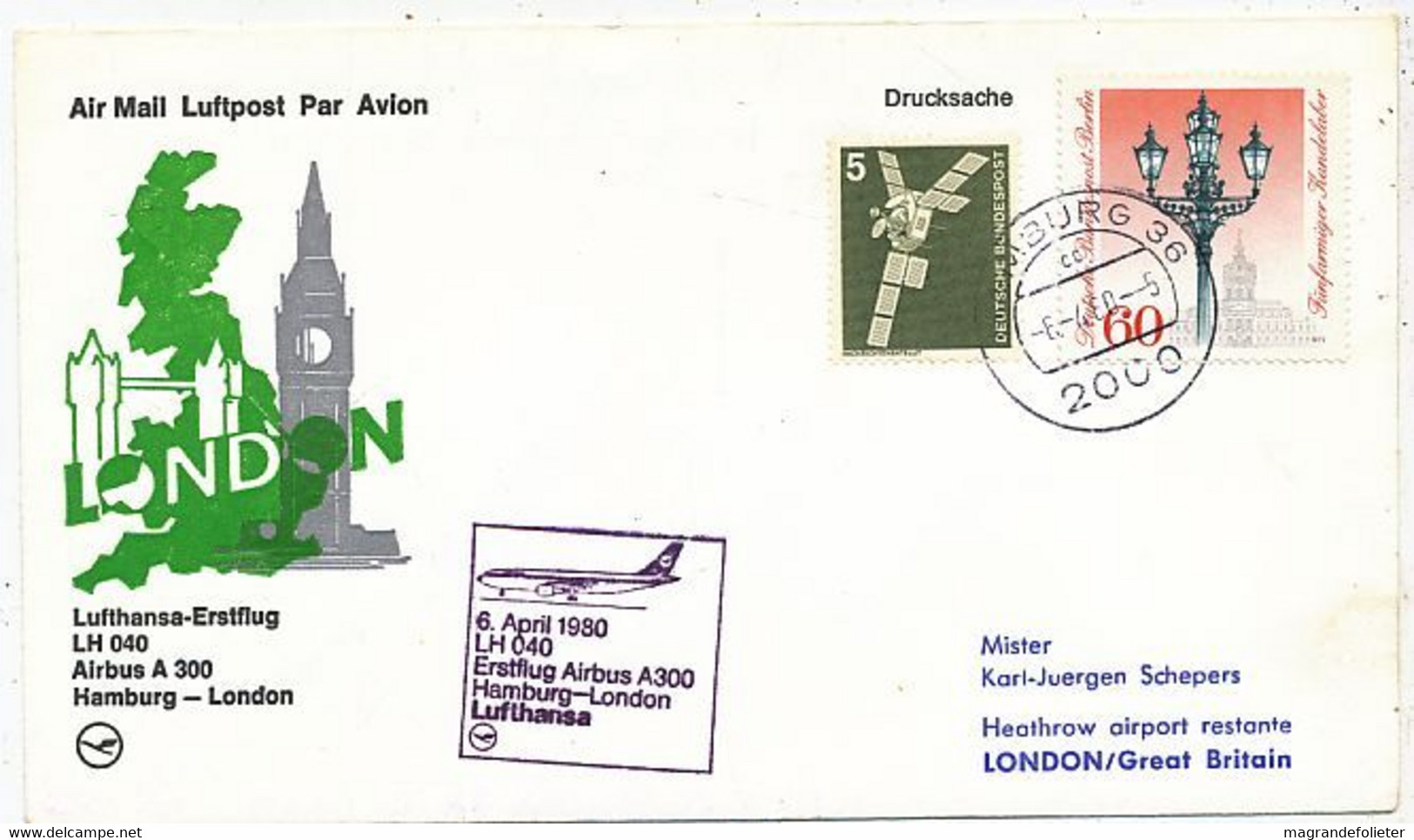 AVION AVIATION AIRLINE LUFTHANSA VOL HAMBURG-LONDON EN AIRBUS A-300 1980 - Flight Certificates