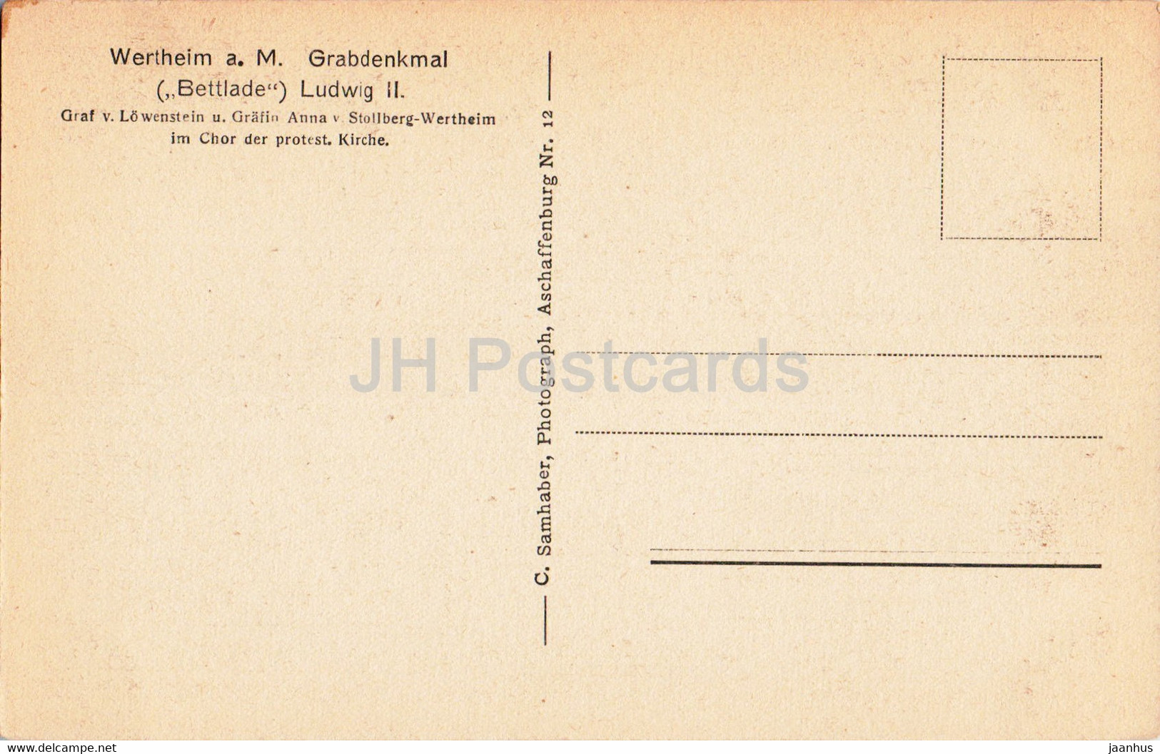 Wertheim A M - Grabdenkmal Bettlade Ludwig II - Church - Old Postcard - Germany - Unused - Wertheim