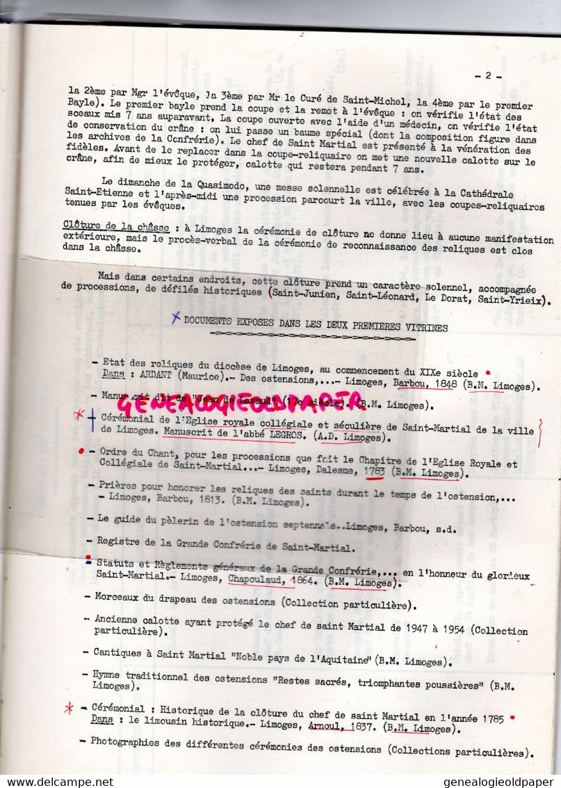 87-LIMOGES-OSTENSIONS EXPOSITION BIBLIOTHEQUE MUNICIPALE -1974-SAINT ST LEONARD- JUNIEN- AUREIL-DORAT-MARTIAL-JAVERDAT - Limousin