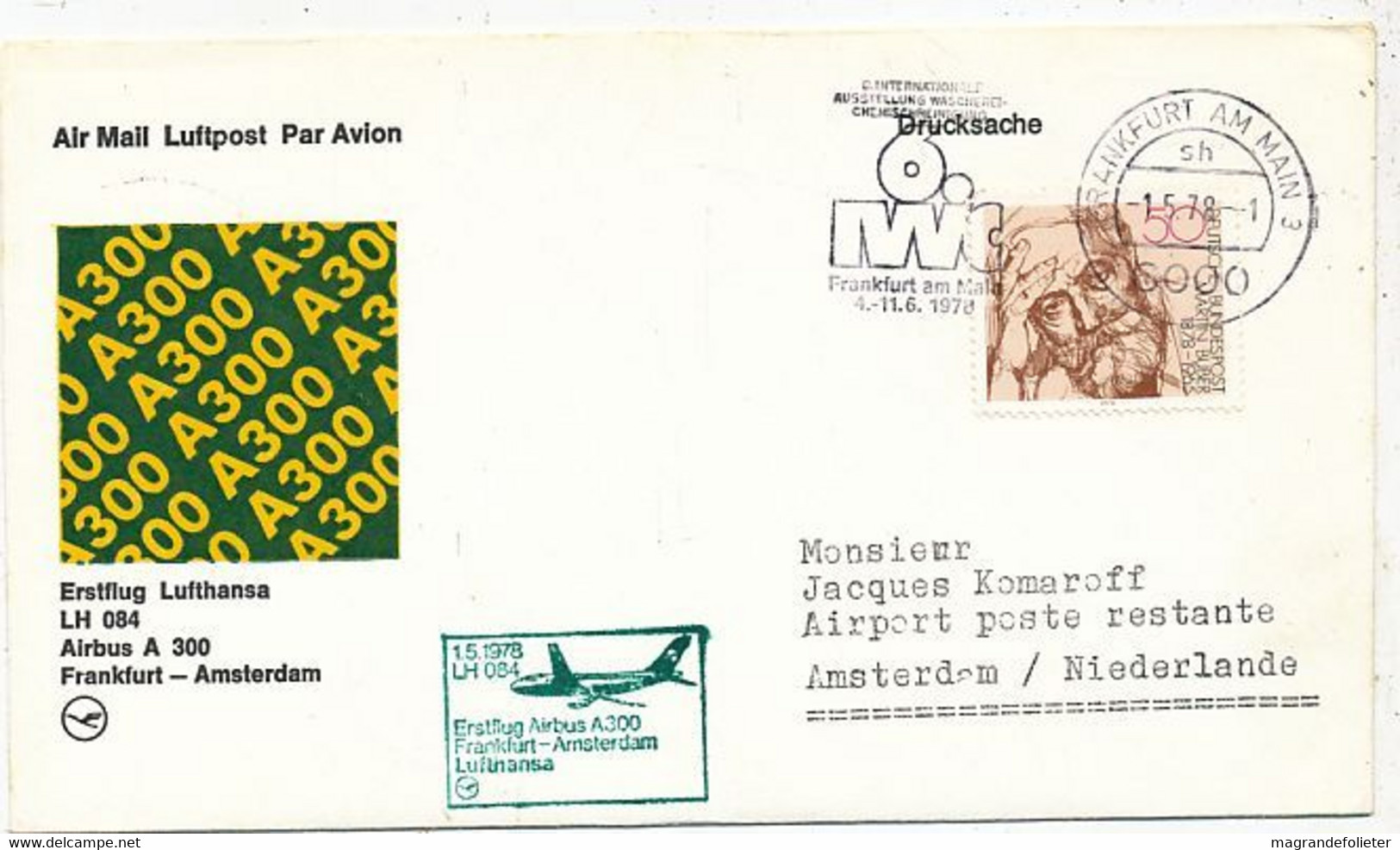 AVION AVIATION AIRLINE LUFTHANSA VOL LH 084 FRANKFURT-AMSTERDAM  EN AIRBUS A-300 1978 - Flight Certificates