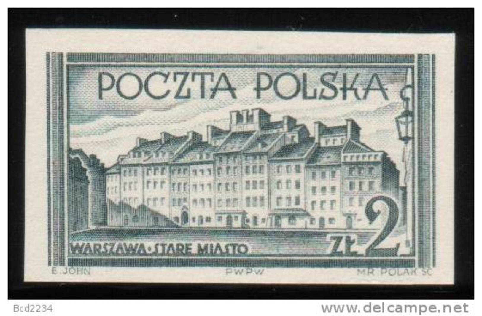 POLAND 1953 WARSAW HISTORICAL BUILDINGS IMPERF BLACK PROOF NHM (NO GUM) Architecture UNESCO World Heritage Site - Proeven & Herdruk