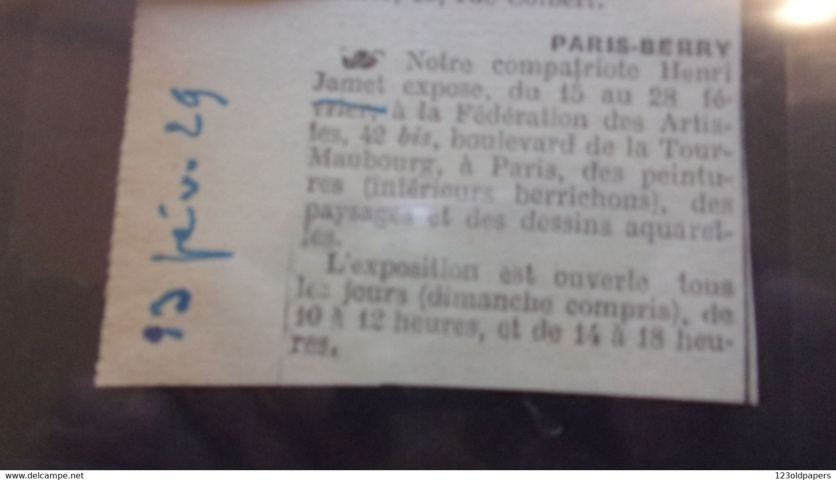 ♥️ ♥️BERRY INDRE INVITATION CATALOGUE  HENRI JAMET PEINTRE  1929 FEDERATION DES ARTISTES RUE DE LA TOUR MAUBOURG - Centre - Val De Loire