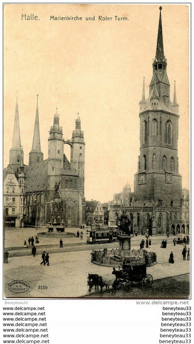 CPA (Réf AS151) HALLE  (ALLEMAGNE) Marienkirche Und Roter Turn (très Animée, Tramway, Calèche Et Cheval) - Halle I. Westf.