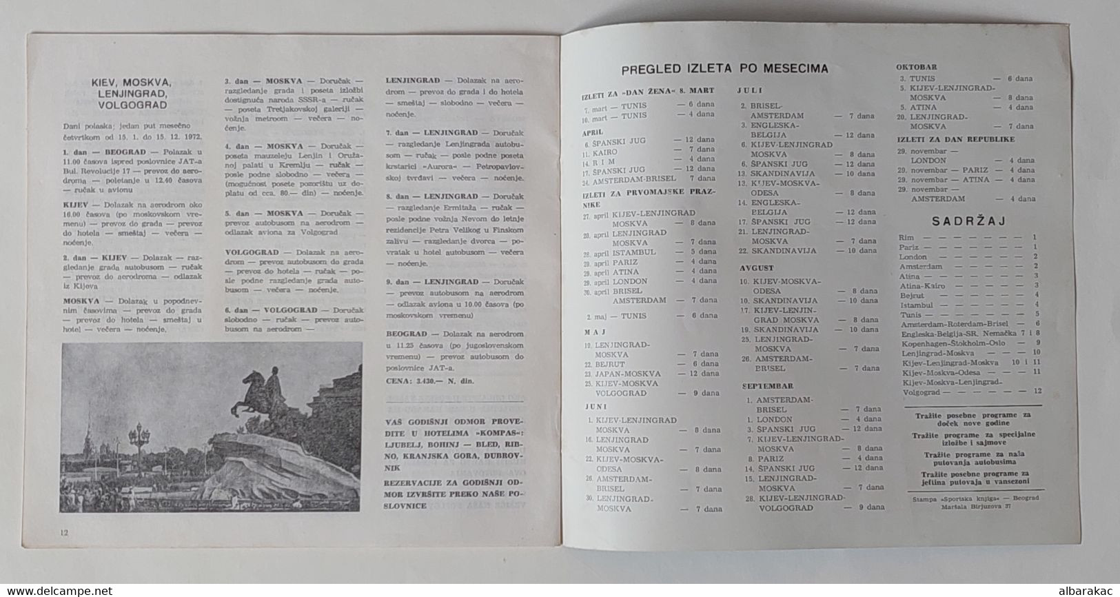 Yugoslavia - Aerodrome JAT - Kompas Flight Program 1972 - World