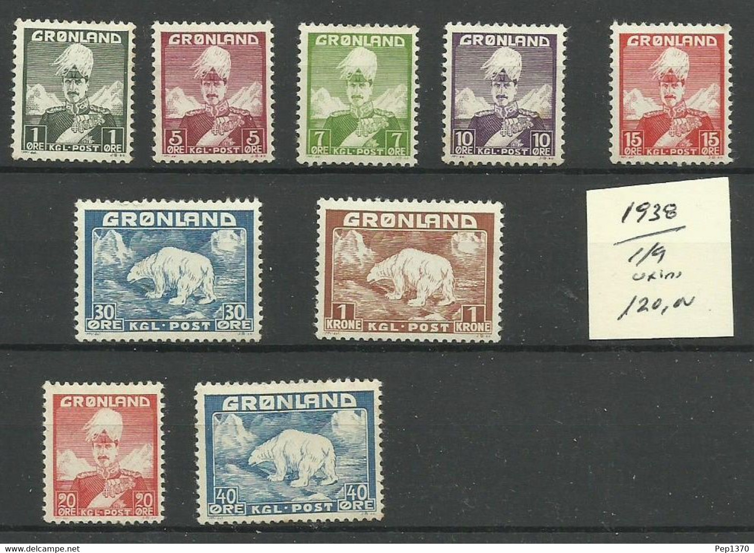 GROENLANDIA 1938-1946 - GREENLAND - SERIE CORRIENTE - YVERT 1-9** - Neufs