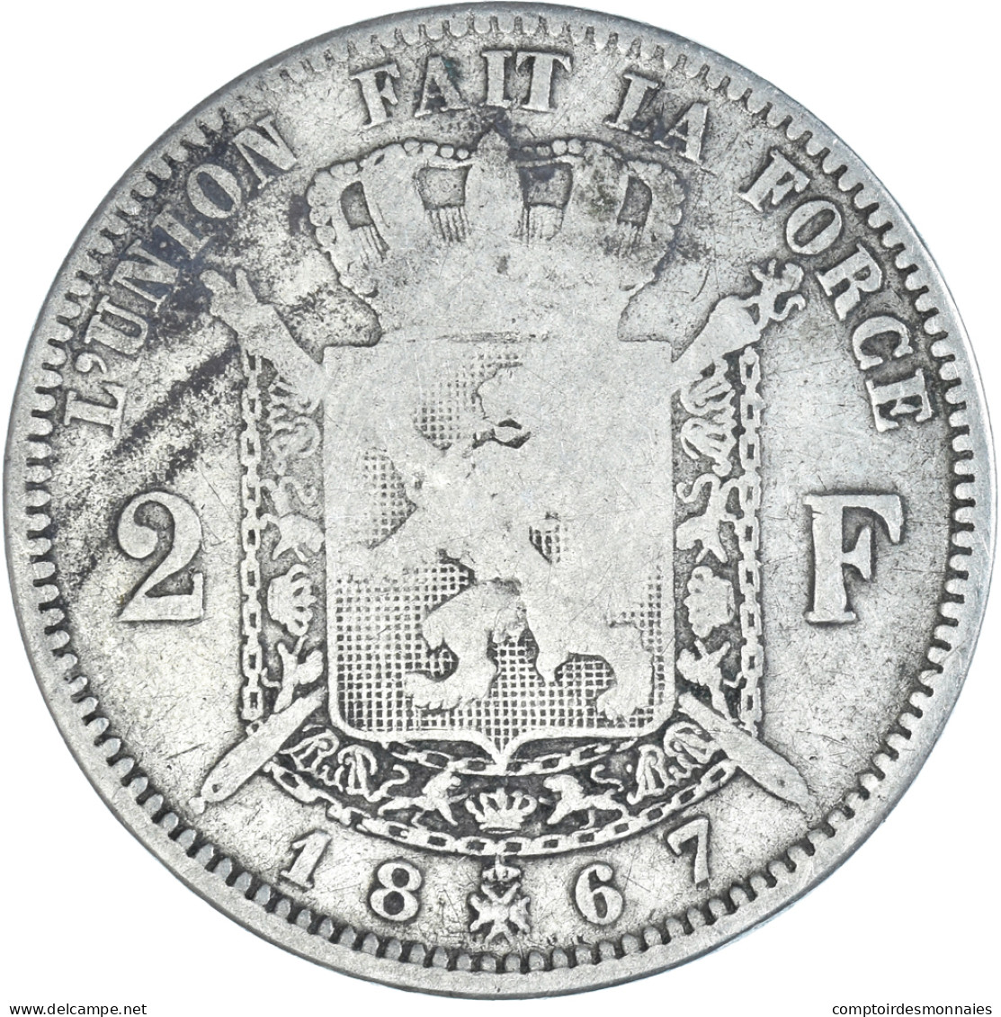 Monnaie, Belgique, Leopold II, 2 Francs, 2 Frank, 1867, Bruxelles, B+, Argent - 2 Francs