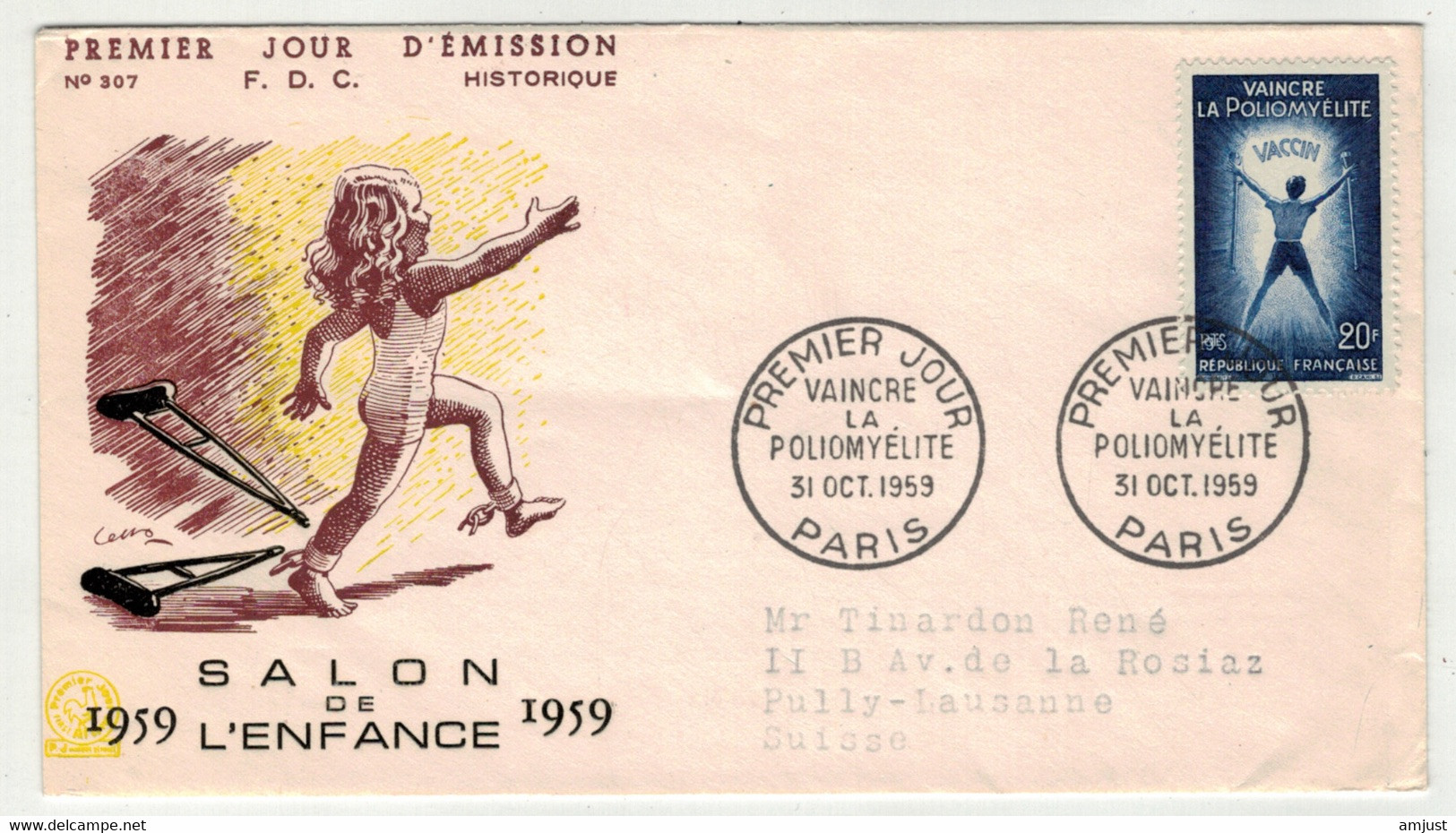 France // FDC // 1950-1959 // Lettre 1er Jour, Salon De L'enfance, Vaincre La Poliomyélite 31.10.1959 - 1950-1959