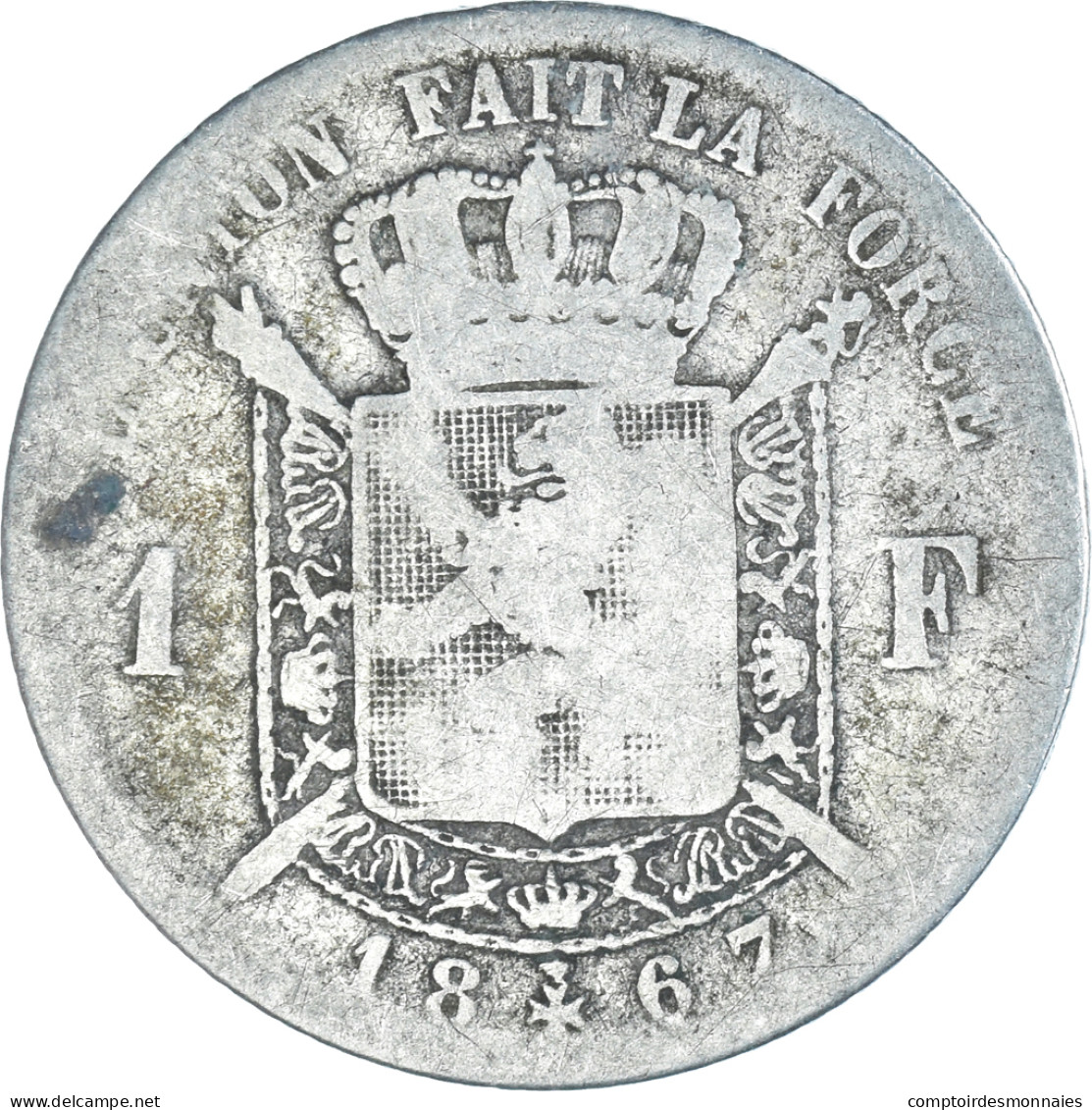 Monnaie, Belgique, Leopold II, Franc, 1867, Bruxelles, B+, Argent, KM:28.1 - 1 Franc