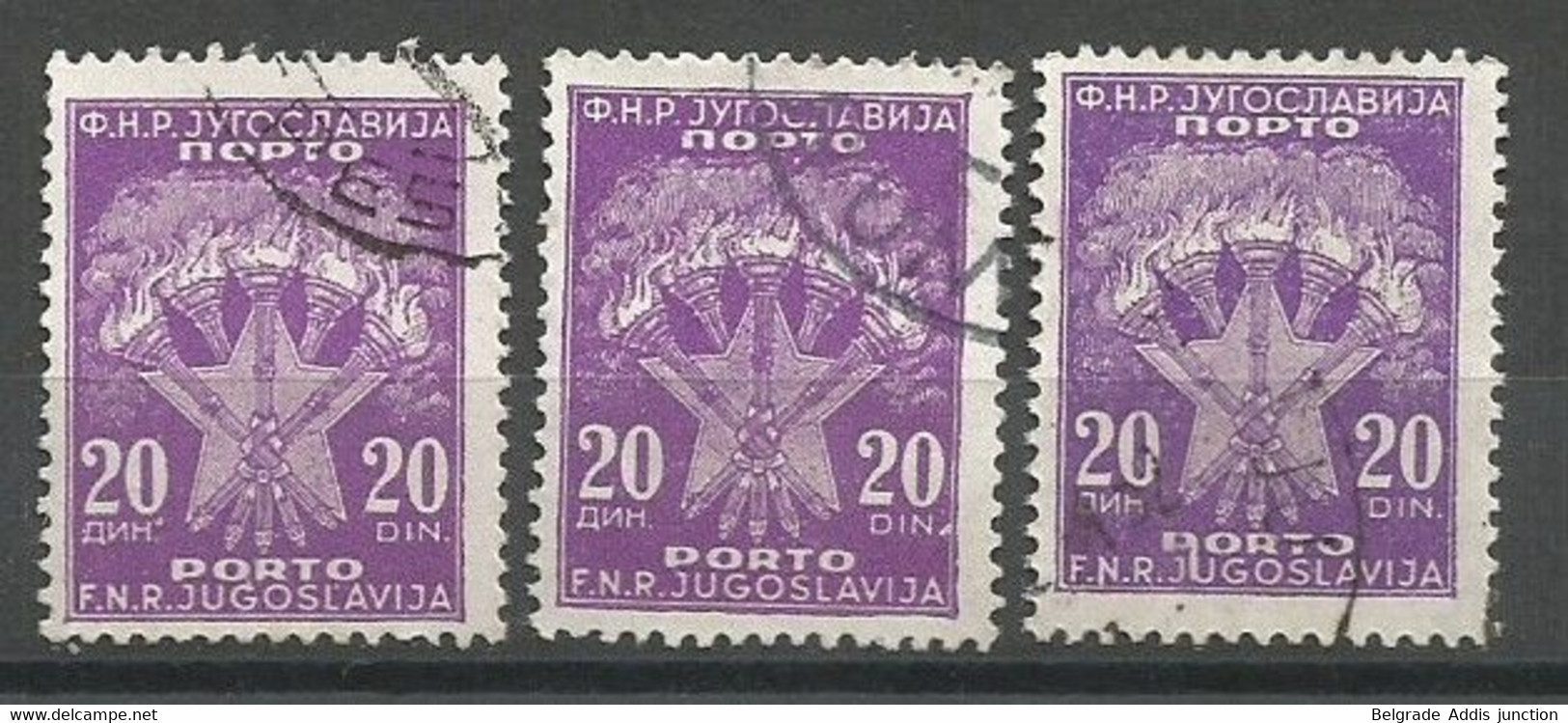 Yugoslavia Error Variety Mi.Porto 104 The 3 Different Constant Plate Flaws Used 1951 - Timbres-taxe