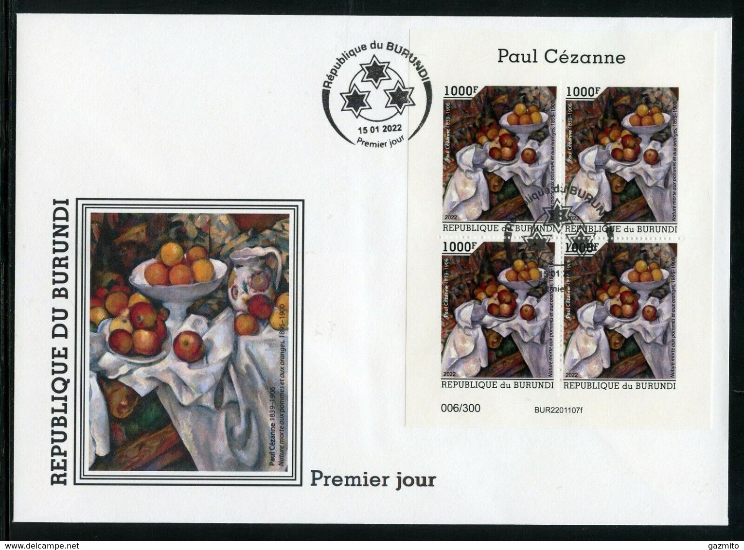 Burundi 2022, Art, Cezanne, Fruit, BF In FDC - Unused Stamps