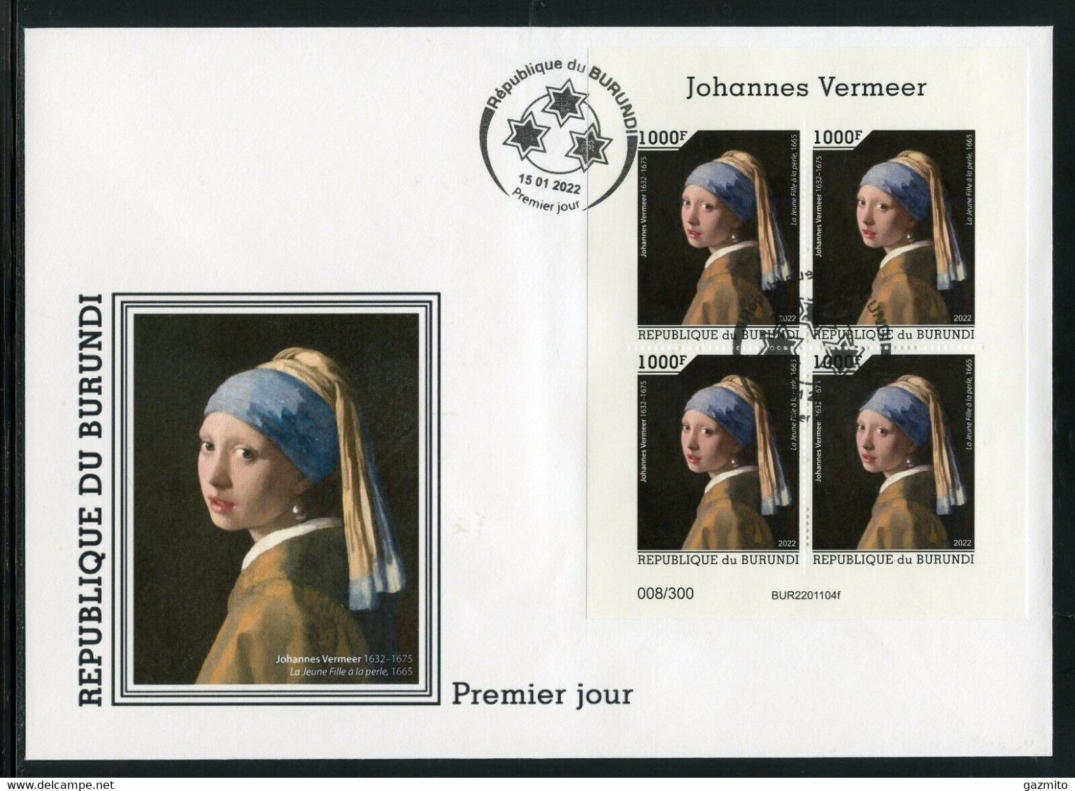 Burundi 2022, Art, J. Vermeer, BF In FDC - Unused Stamps