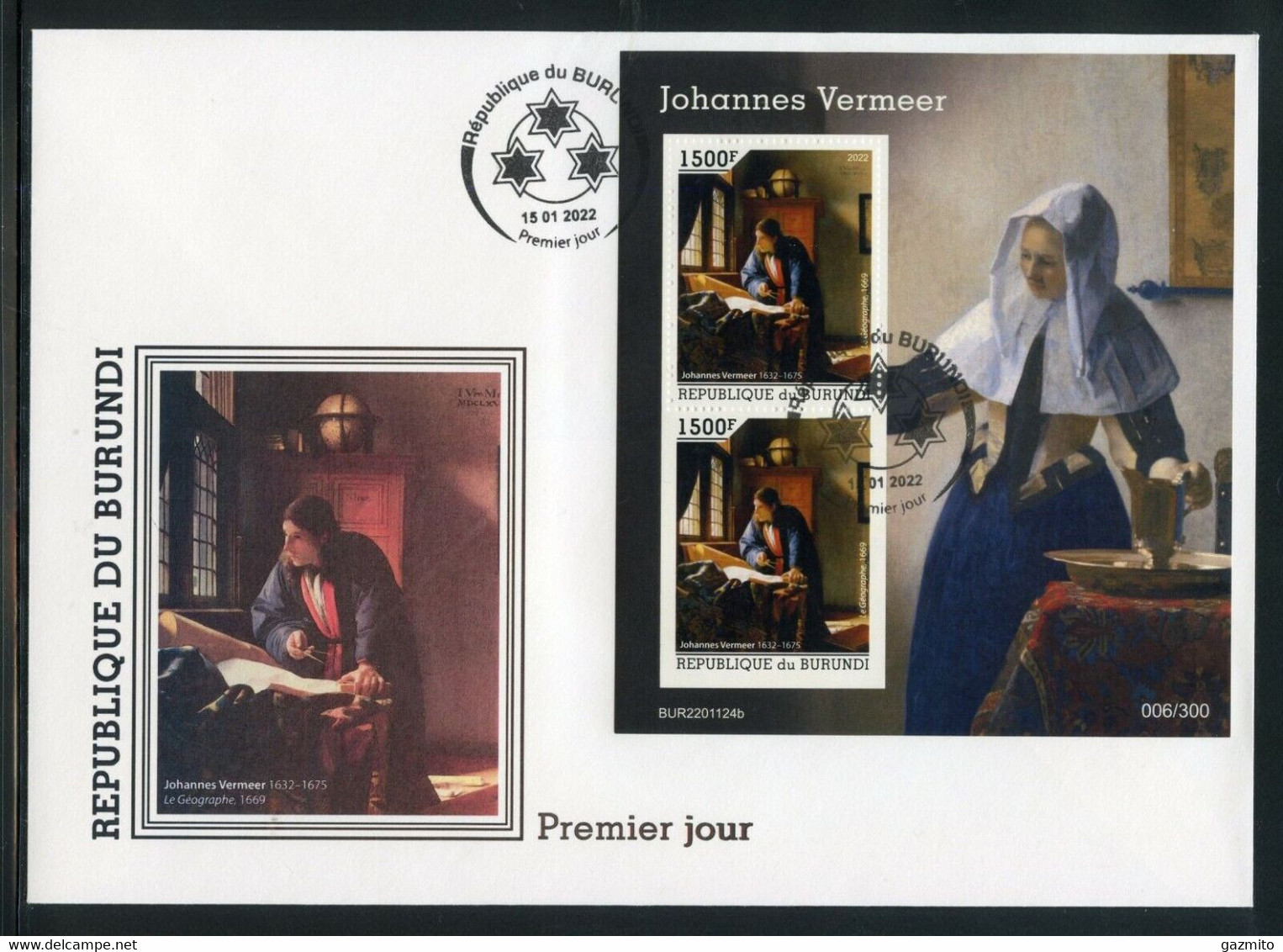 Burundi 2022, Art, Vermeer III, 2val In BF In FDC - Neufs