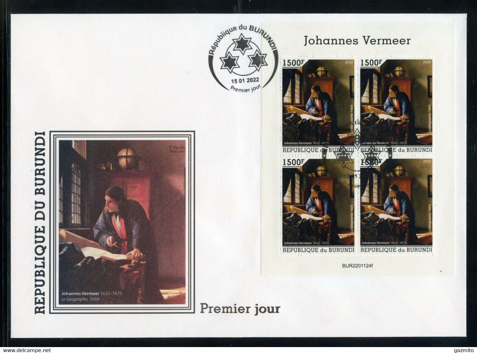 Burundi 2022, Art, Vermeer III, 4val In BF In FDC - Unused Stamps