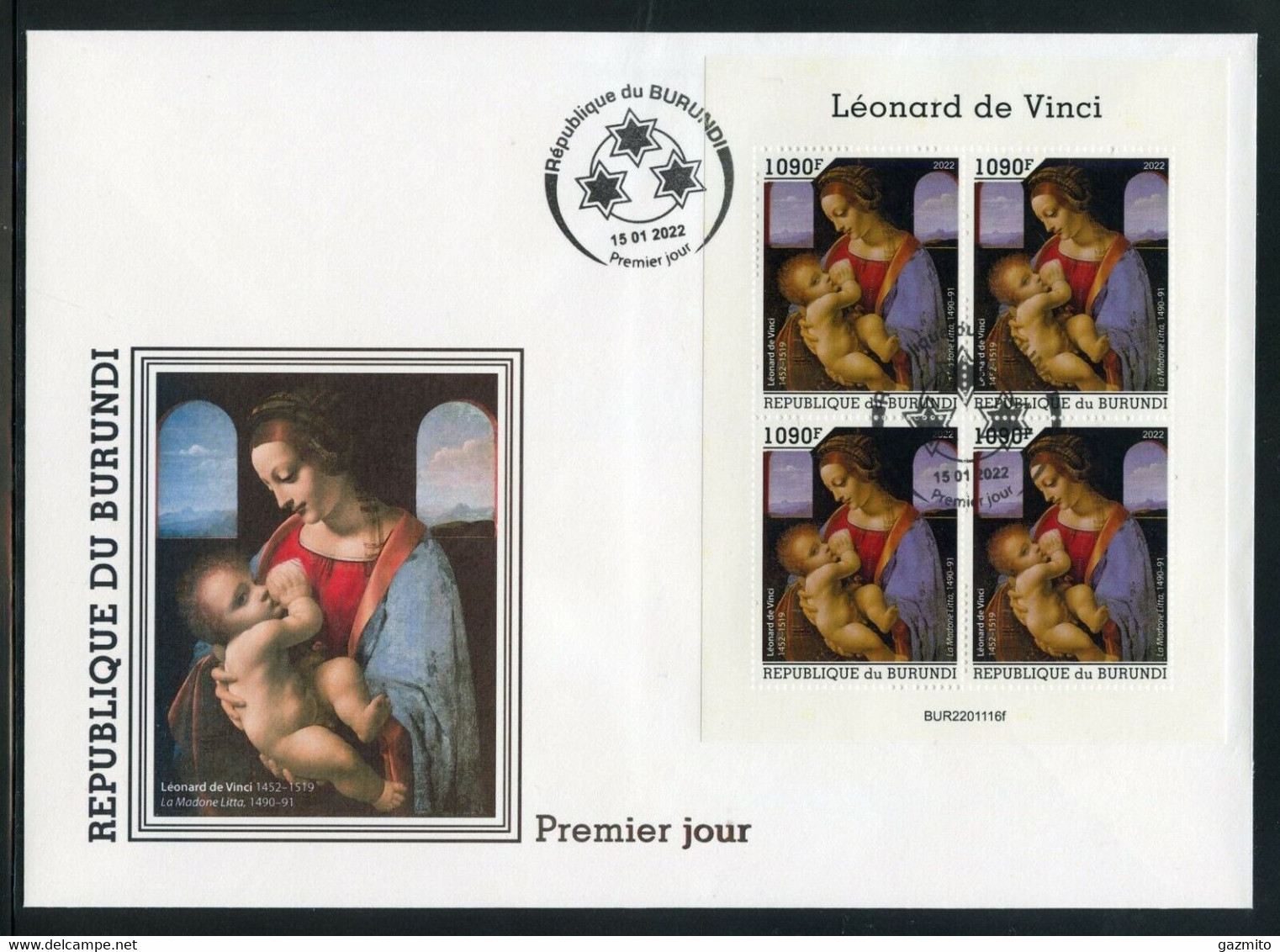 Burundi 2022, Art, Leonardo V, 4val In BF In FDC - Ongebruikt